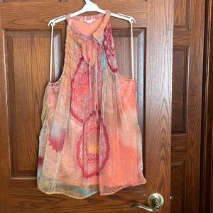 ADIVA coral and blue shimmery top. Size L